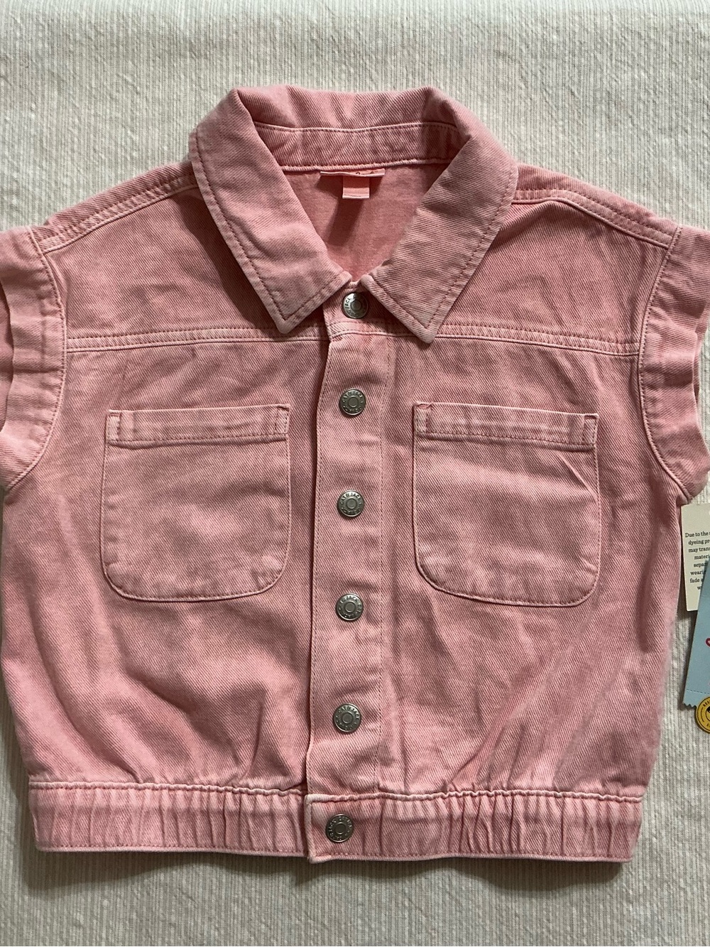 Cat & Jack Pink Sleeveless Denim Button-Front Jacket Size L (10/12)